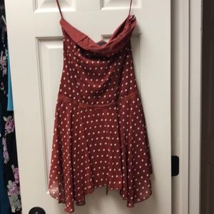 Tube top scarf dress in rust and white polka dots